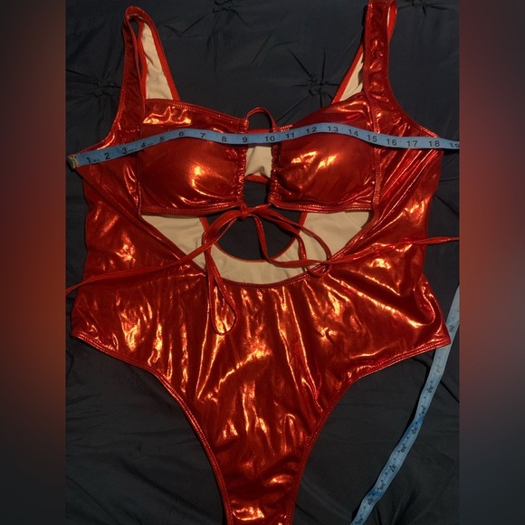 Vibrant Red Metallic One-Piece Swimsuit - Picture 4 of 7